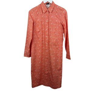 KORS MICHAEL KORS Womens 4 Orange Floral Long Sleeve Button Down Shirt Dress